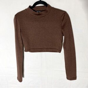 5/$25 Shein Brown Long Sleeve Mock Neck Cropped Sweatshirt S